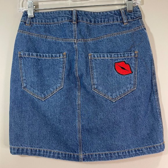 H&M Divided Rainbow Patch Embroidered Denim Skirt Size 4 NWT - Picture 8 of 8